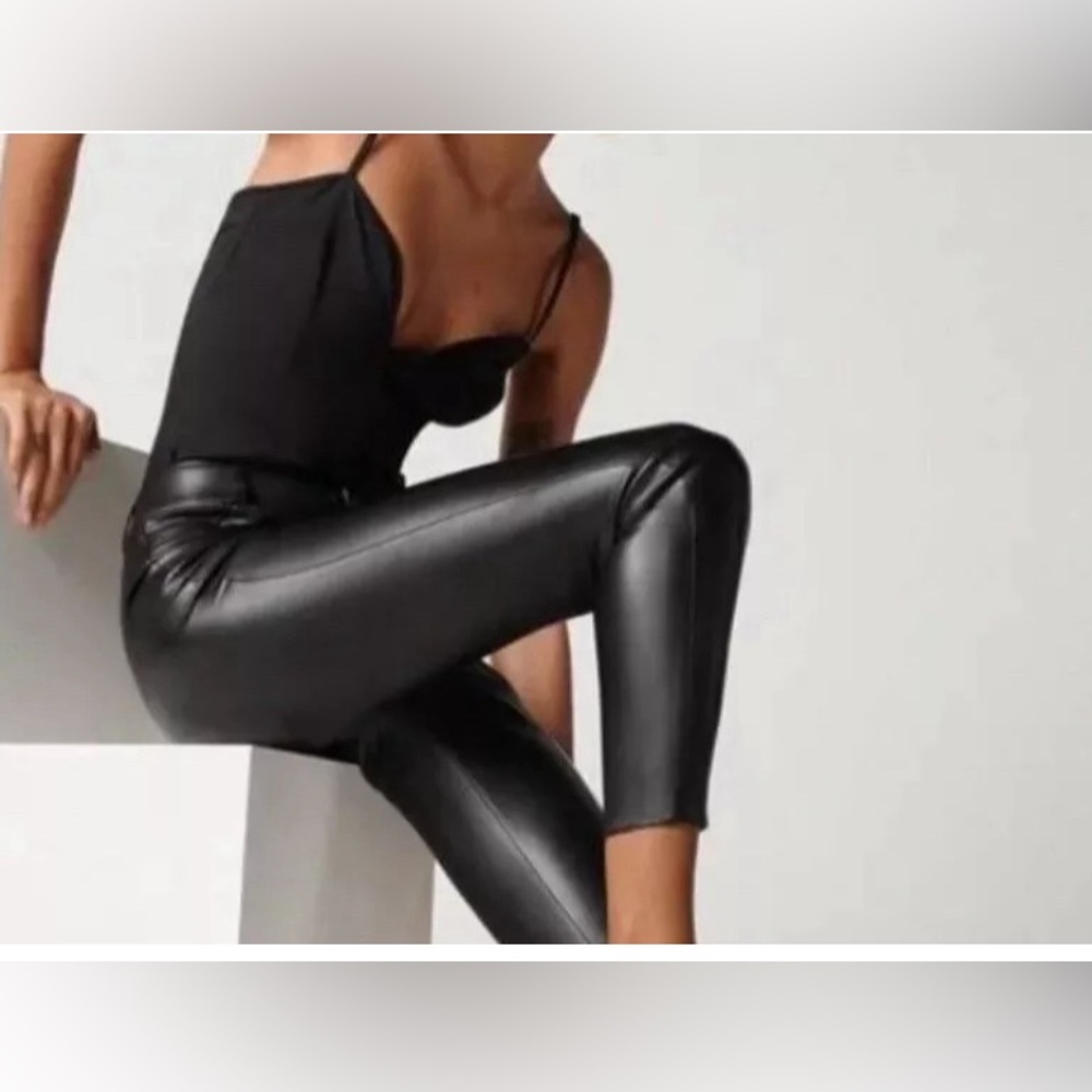 ZARA SHEEP LEATHER SKINNY STRETCHED LEGGINGS PANTS BLACK SIZE XS, S